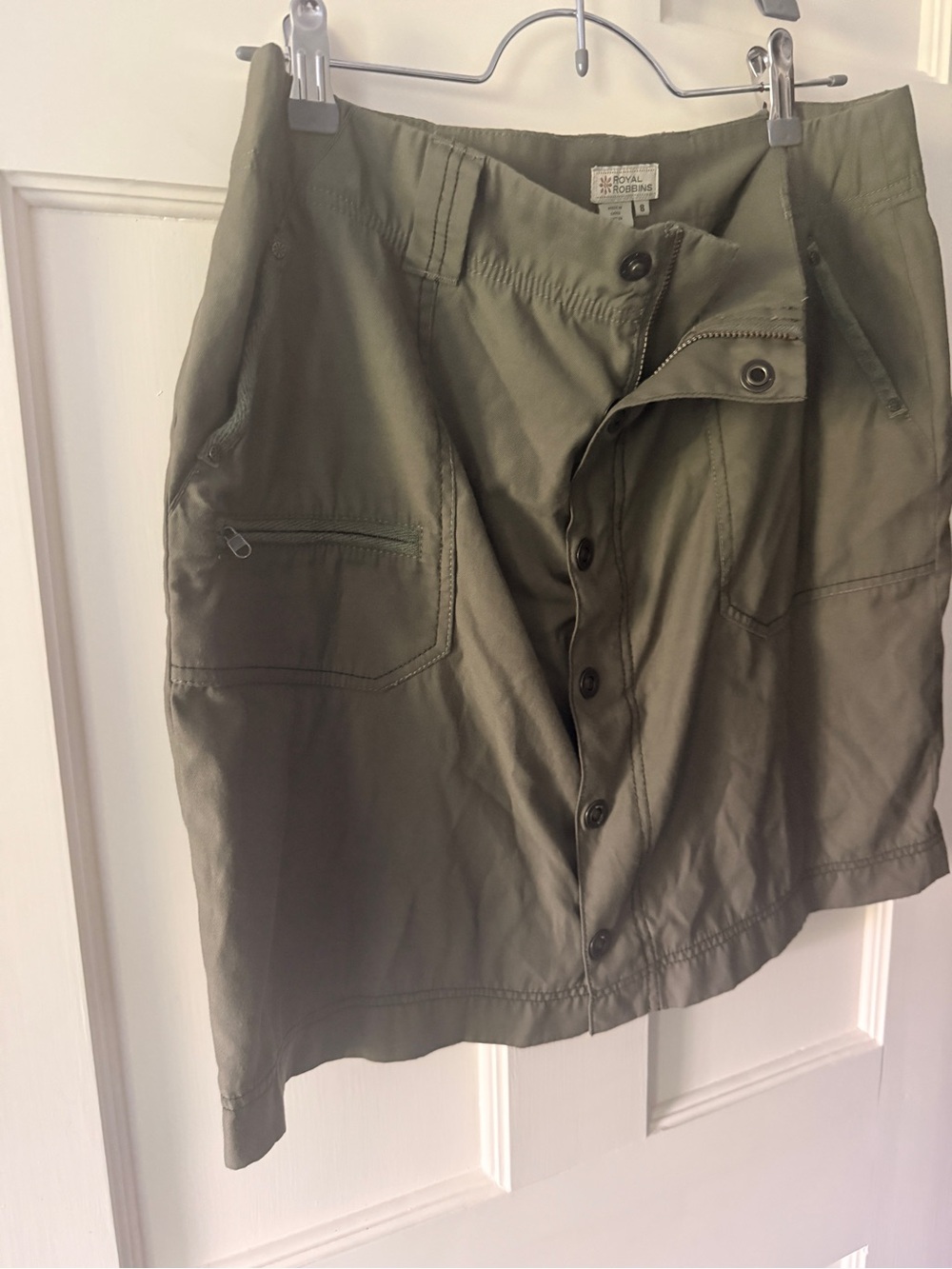 Royal Robbins Olive Utility Button-Front Mini Skirt